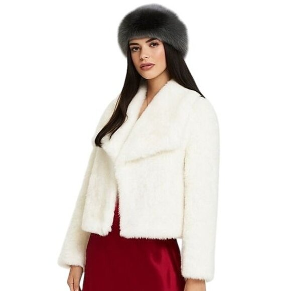White Faux Mink Fur Jacket Small Oversized Collar Winter - Picture 4 of 11